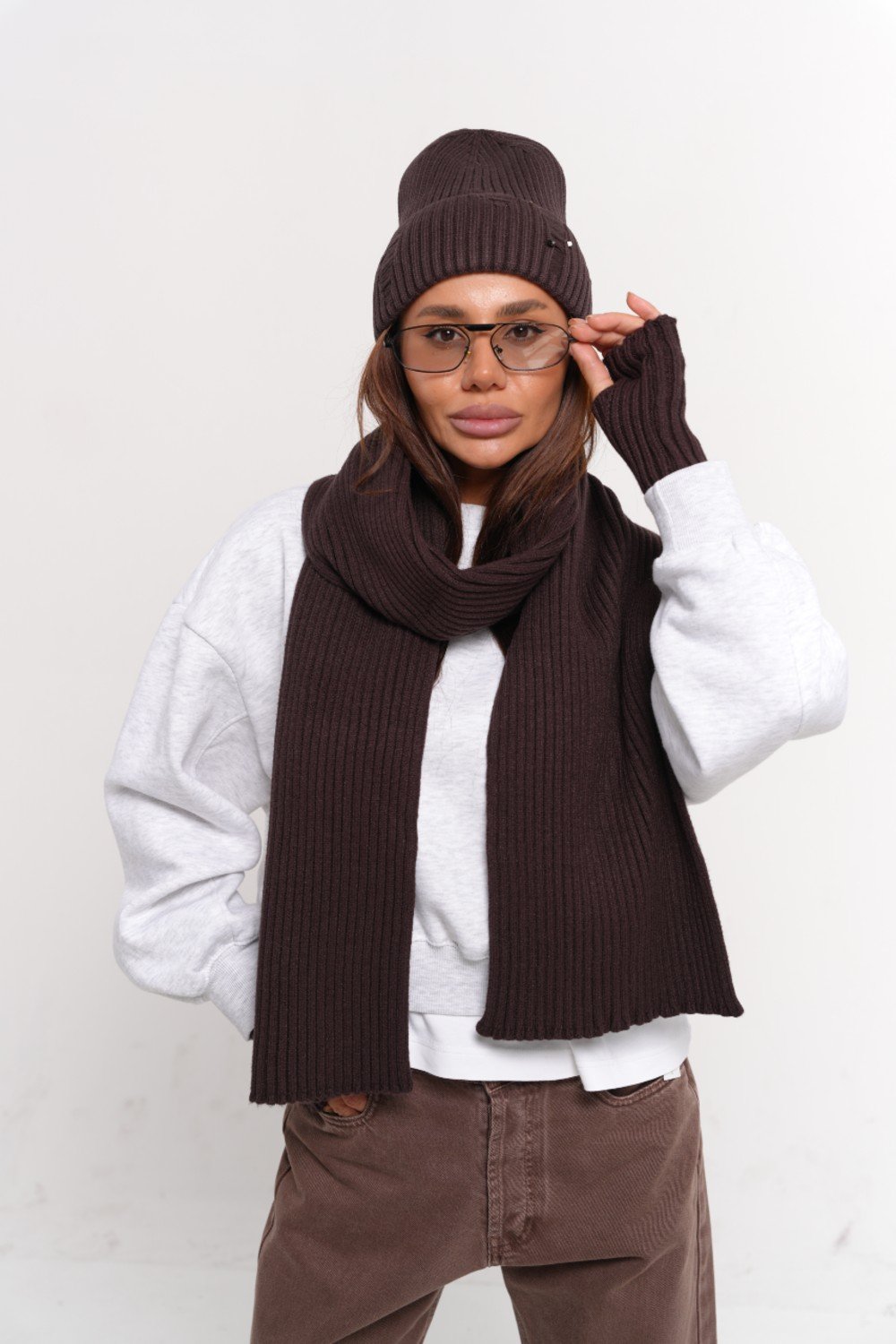 Scarf with wool Chicago Theme chocolate