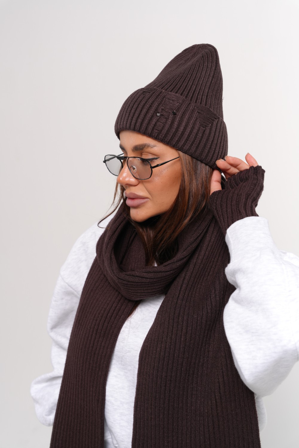 Scarf with wool Chicago Theme chocolate