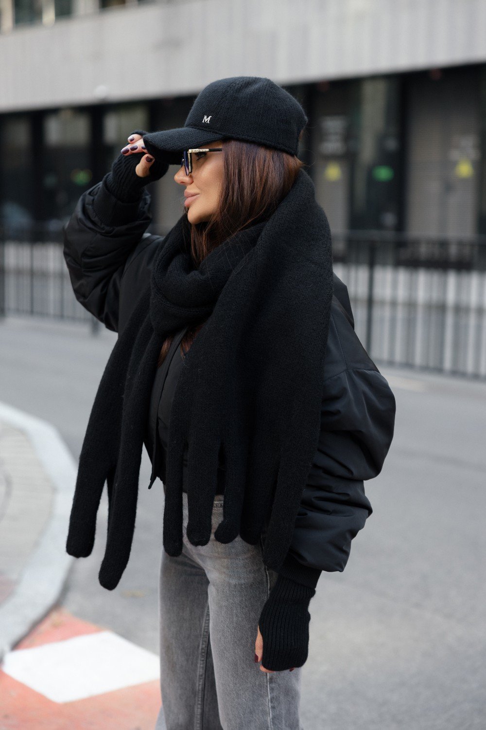 Wool scarf Wave Black