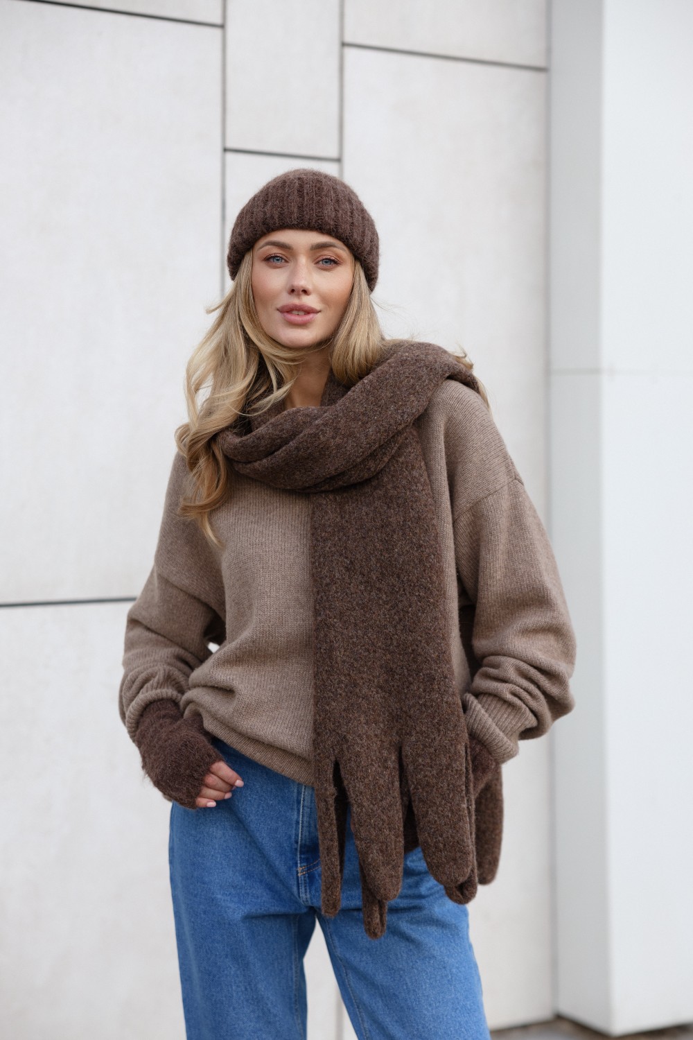Wool scarf Wave Chocolate