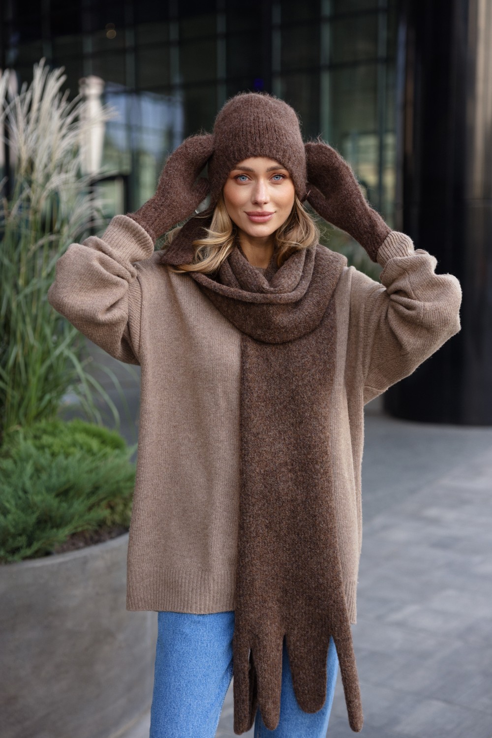 Wool scarf Wave Chocolate
